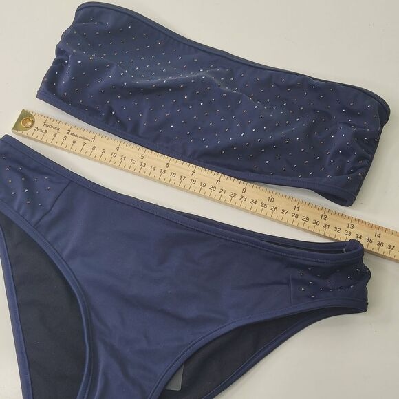 $228 studded NEW ZADIG & VOLTAIRE  NAVY BLUE GOLD BANDEAU BIKINI SWIMSUIT 8 NWT - Picture 3 of 10